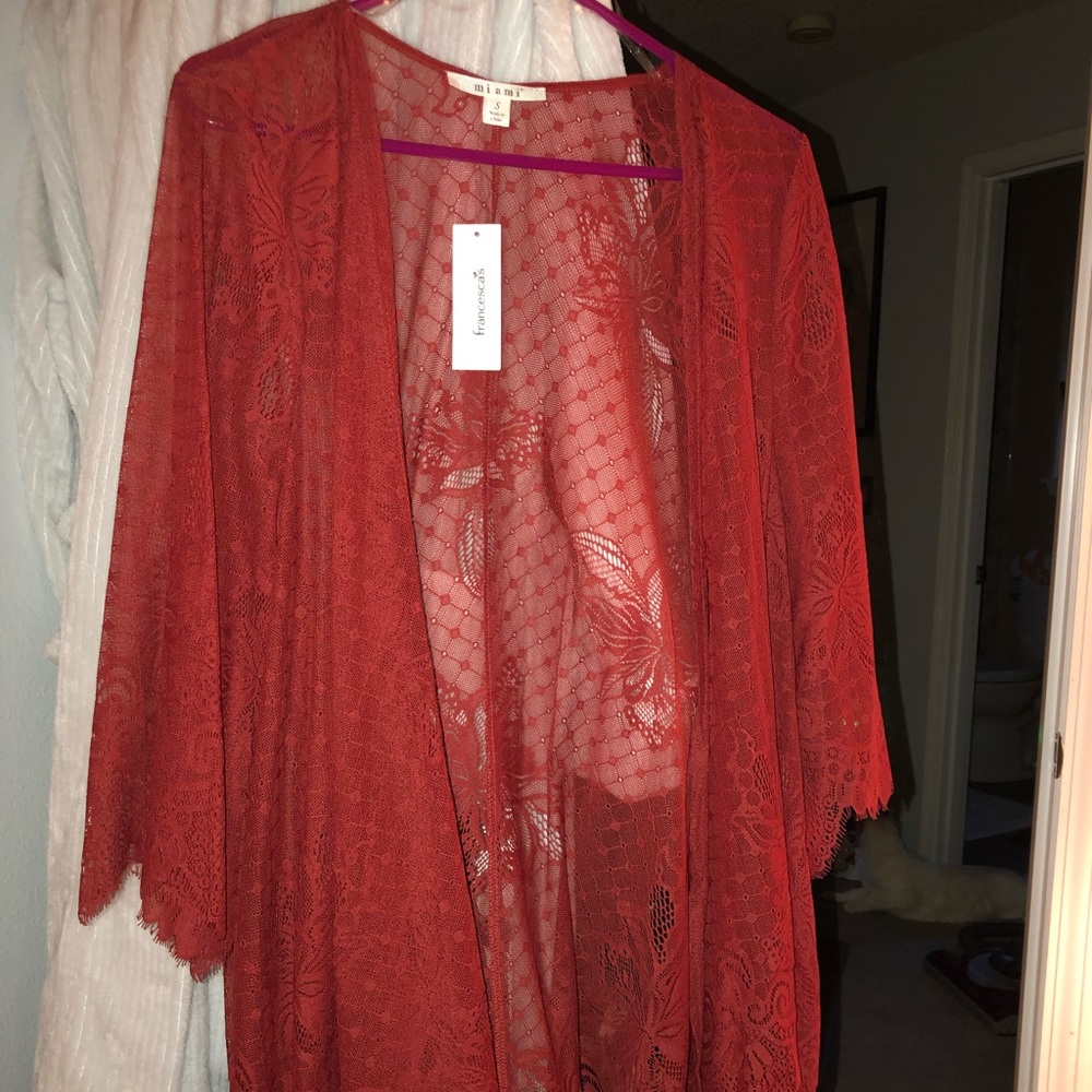 Francesca’s Light Lace/Floral Cardigan